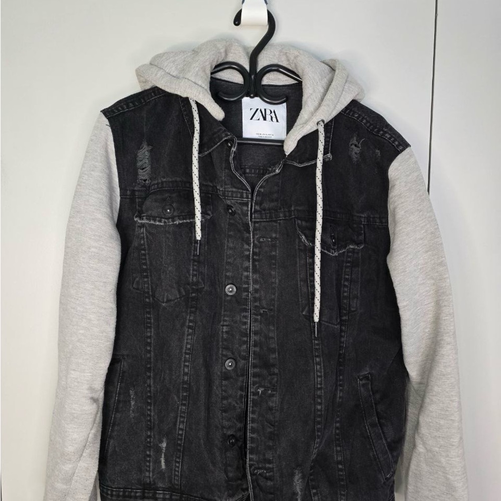 ZARA Denim Jacket with Hoodie — Size XL